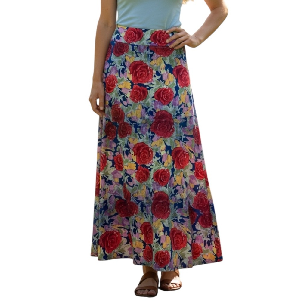 LulaRoe Multicolor Rose Floral Super Stretch Maxi skirt OS